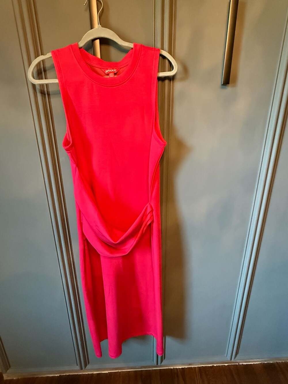 SPANX Fuchsia Pink Midi Dress Women’s Large Sleeveless Draped Twist Front